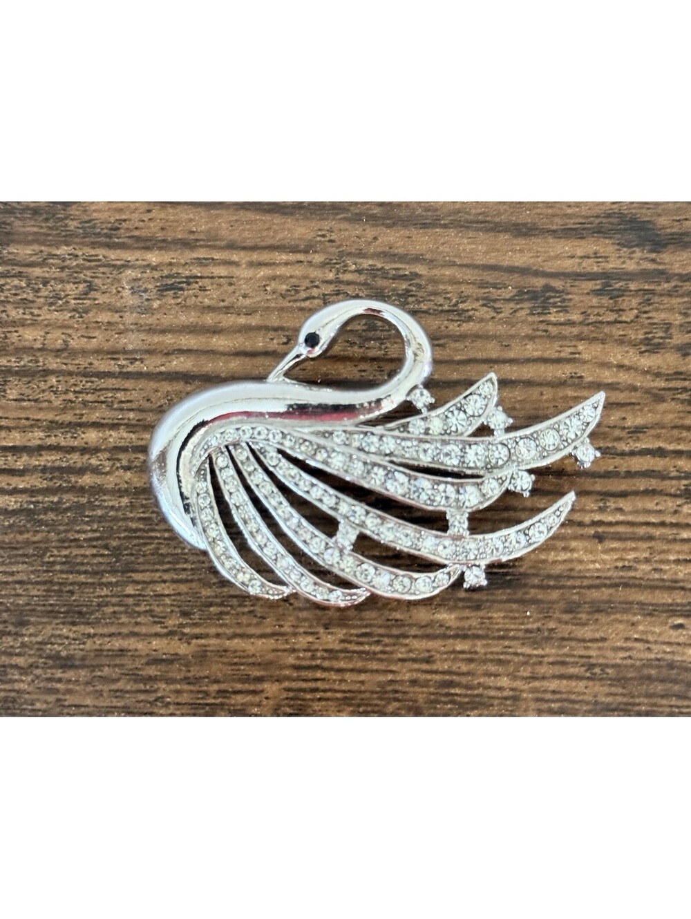 Vintage Swarovski Swan Brooch With Black Eye Jewelry Pin